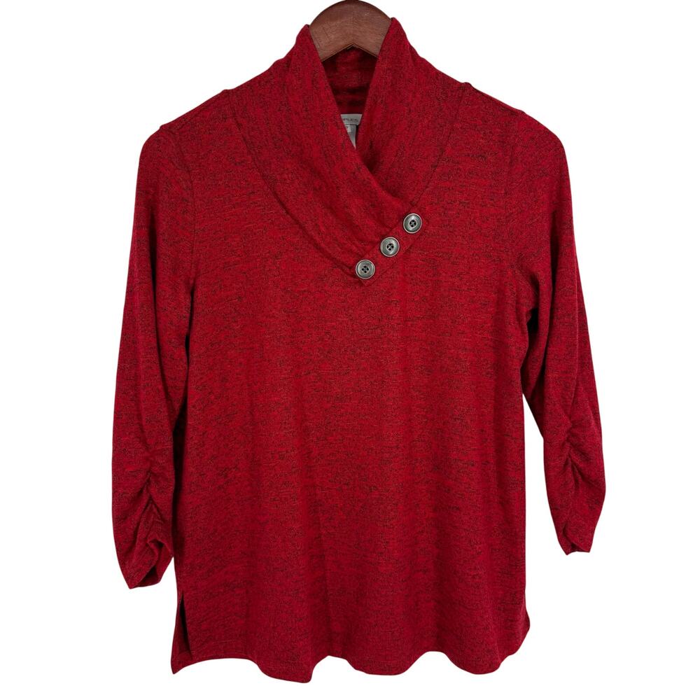 MULTIPLES Sz PS Petite Small Wearable Art to Wear Red Christmas Blouse Shirt Top